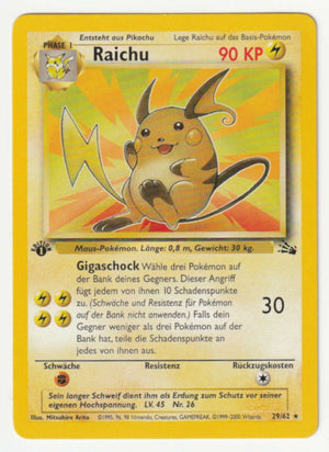 Raichu 1 Edition (Rare) 29/62 Fossil - Deutsch - Near Mint