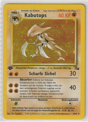 Kabutops Holo 1 Edition 9/62 Fossil - Deutsch - Excellent - Near Mint
