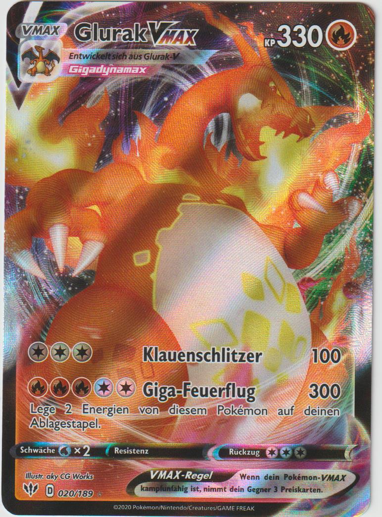 Glurak VMAX 020/189- Schwert &amp; Schild - Flammende Finsternis - Deutsch - Near Mint