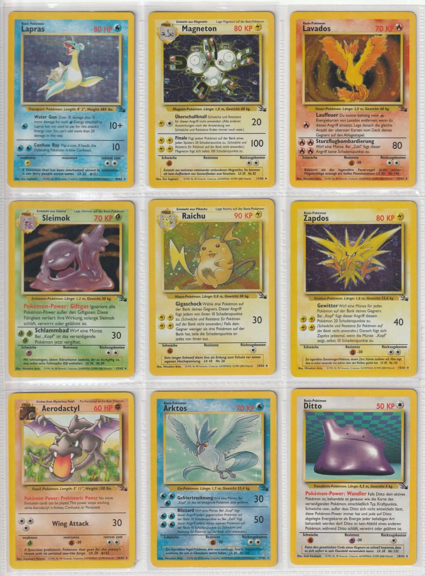 Fossil Master Set Pokemon Sammlung Basis 62/62 Komplett Deutsch - Englisch